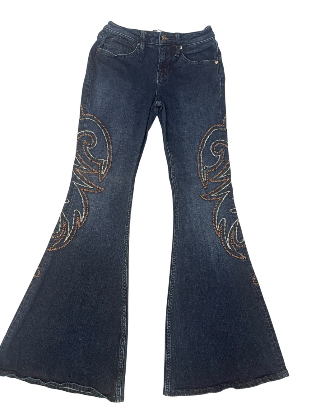 Shyanne Embroidered Dark Wash Flare Western Cowgirl Denim Jeans Size 29